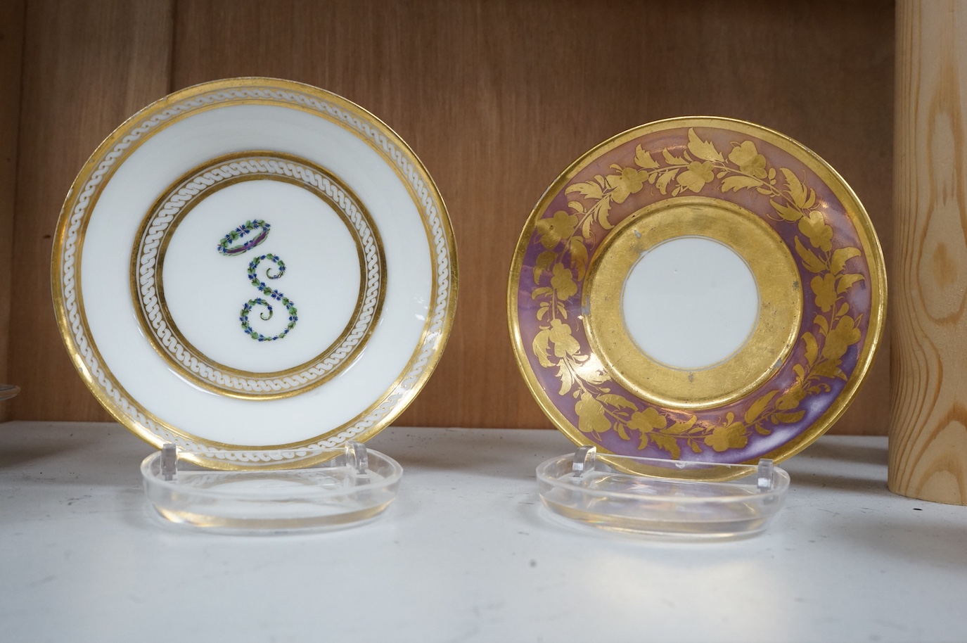 Two 19th century Paris porcelain coffee cans and saucers, cans 6cm high.
